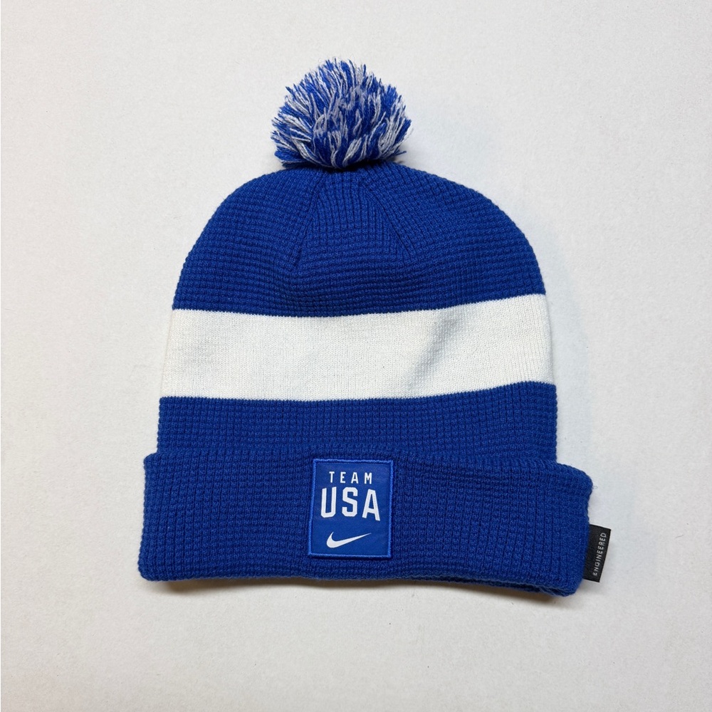 Nike Royal Blue White 2021 Team USA Sideline Cuffed Knit Pom Hat
